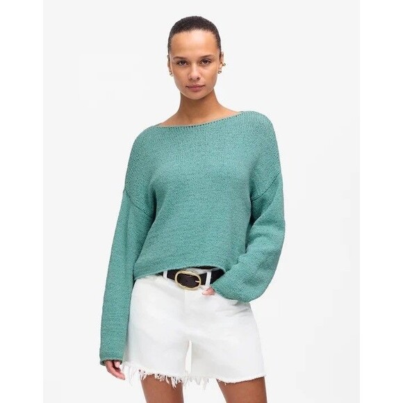 MADEWELL Boatneck Pullover Sweater M Wave Crest Green Open Knit NWD B4 - Picture 1 of 6